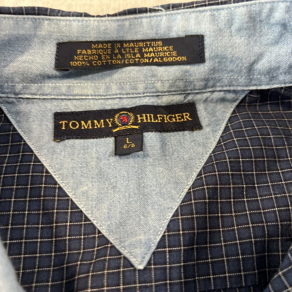 Tommy Hilfiger Long Sleeve Men's Large L Shirt Blue Plaid Button Up Shirt‎